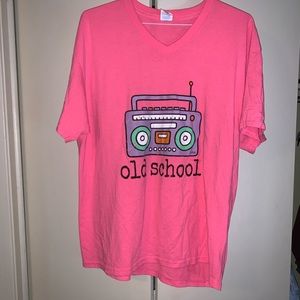 Neon Pink vintage vneck tee
